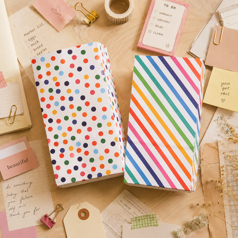 Rainbow Dot & Stripe Kraft Paper Gift Bag