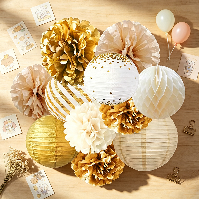 Birthday Party Paper Pom-Pom, Lantern and Honeycomb Ball Set