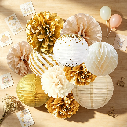 Birthday Party Paper Pom-Pom, Lantern and Honeycomb Ball Set