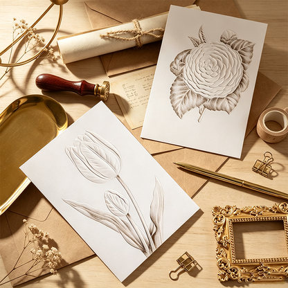 3D Embossed Floral Greeting Card with Kraft Envelope