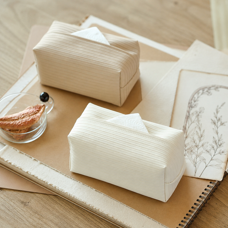 Pleated Leather Look Tissue Holder