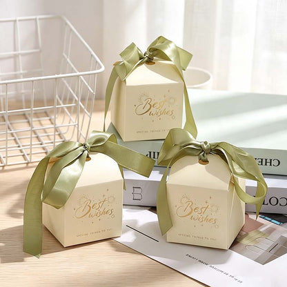Best Wishes Sage Ribbon Handle Favor Box - Pack of 50