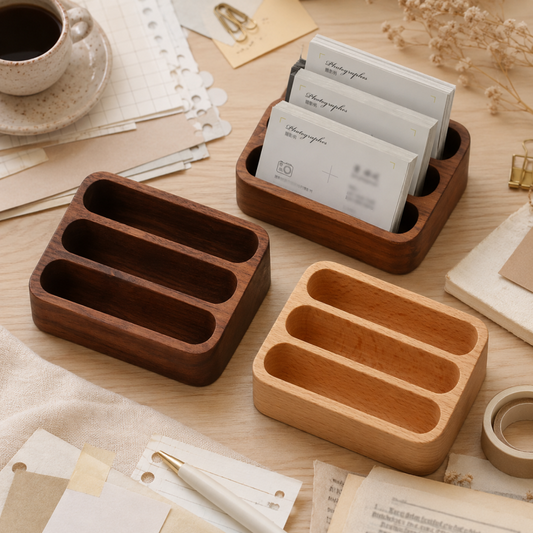 Grooved Wooden Desk Organizer Tray