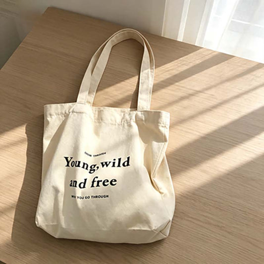 Young Wild Quote Shopping Tote