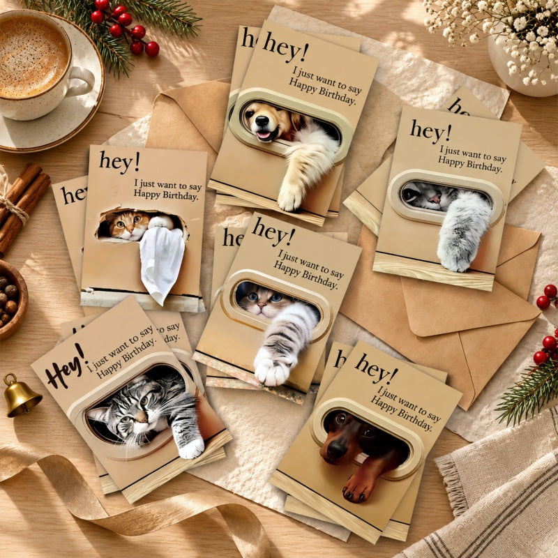 Cute Pet Birthday Cards Set with Envelopes