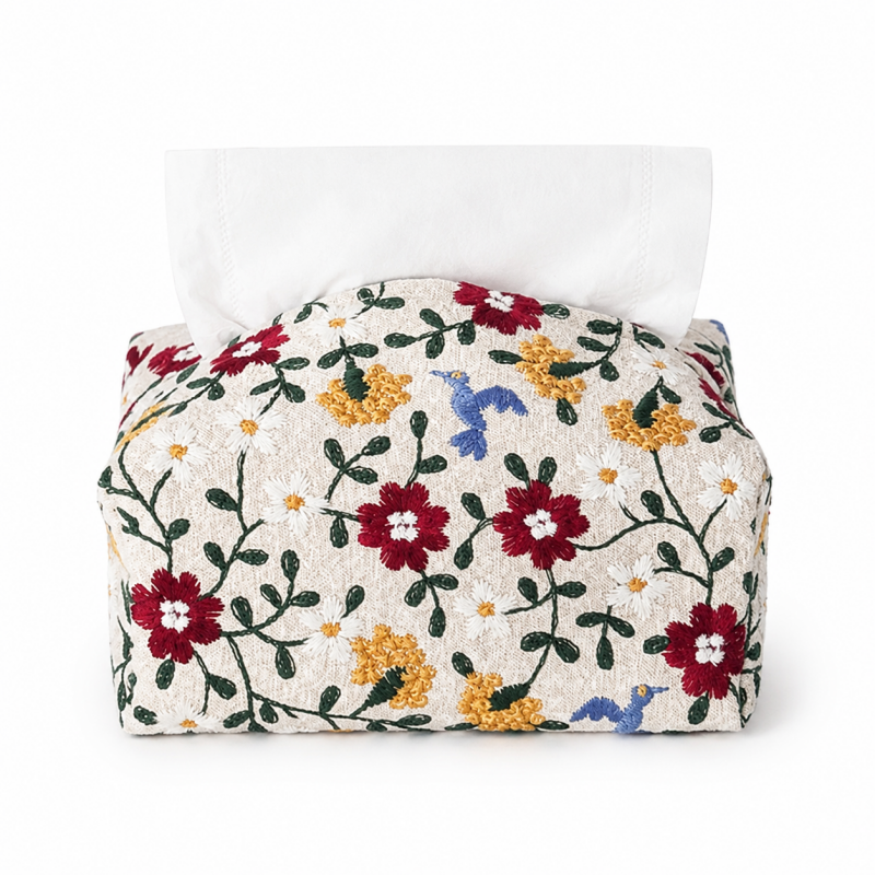 Floral Embroidered Tissue Box Cover