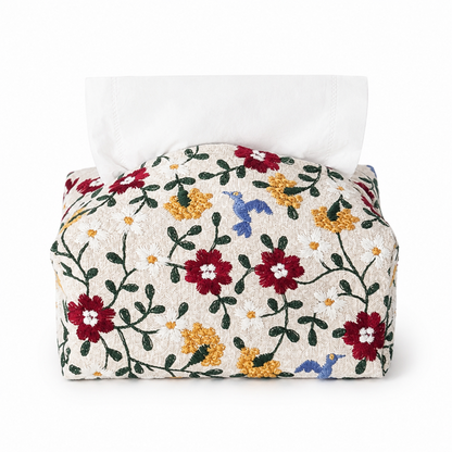 Floral Embroidered Tissue Box Cover