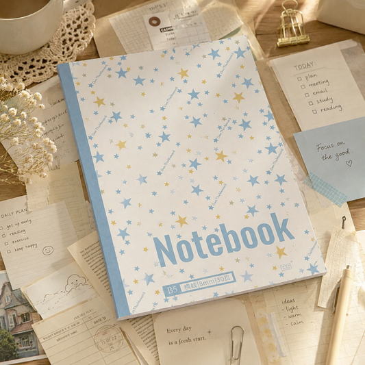 4 Pastel Star Pattern Large Notebook