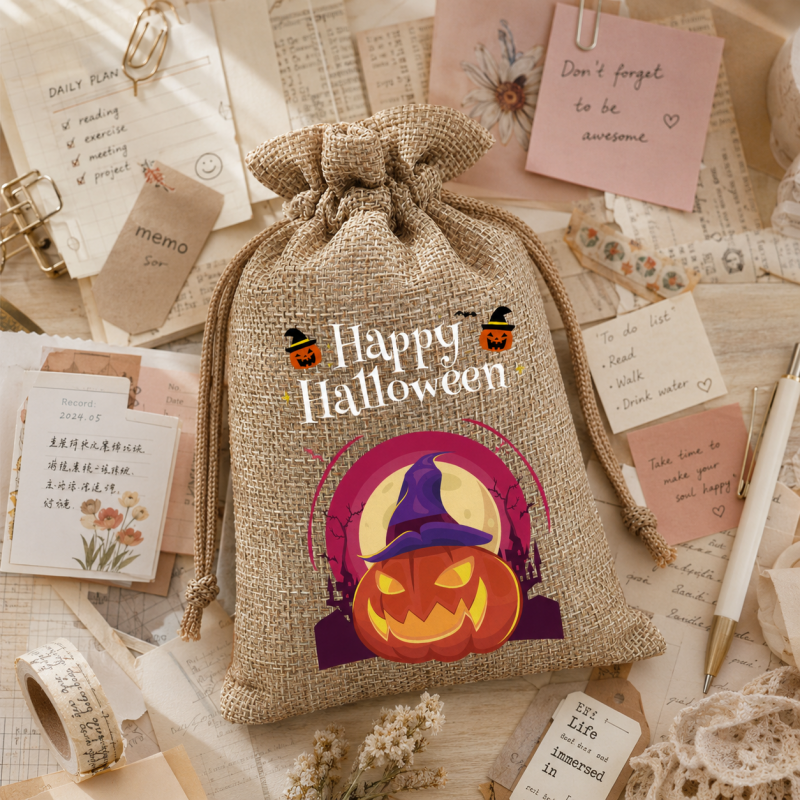 5 Khaki Series Halloween Candy Gift Packaging Drawstring Bags
