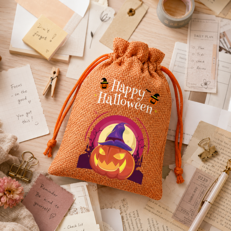 5 Orange Series Halloween Candy Gift Packaging Drawstring Bags
