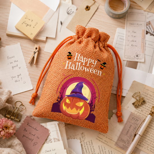 5 Orange Series Halloween Candy Gift Packaging Drawstring Bags