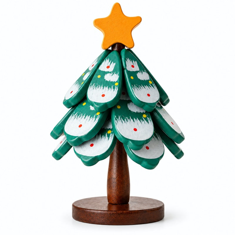 Painted Christmas Tree Shaped Wooden Hot Pad Set