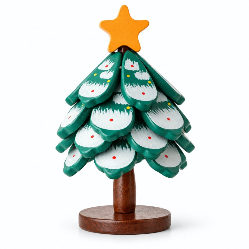 Painted Christmas Tree Shaped Wooden Hot Pad Set