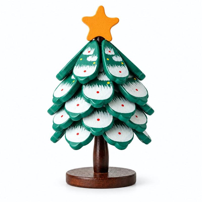 Painted Christmas Tree Shaped Wooden Hot Pad Set