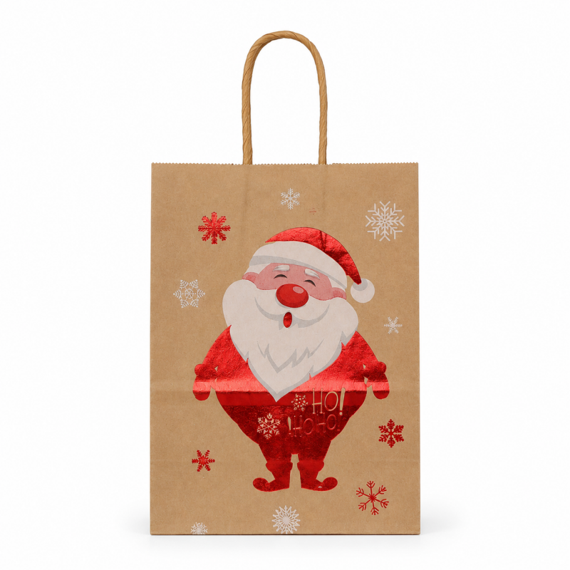 Christmas Hot Stamping Kraft Paper Handheld Gift Tote Bag