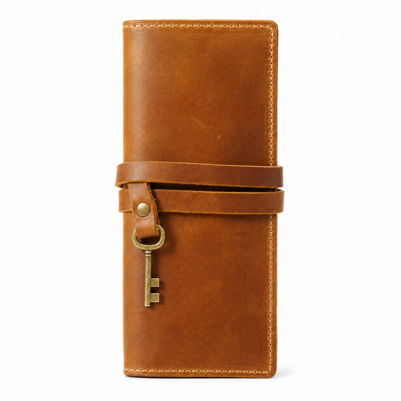Vintage Genuine Leather Roll-up Pen Case