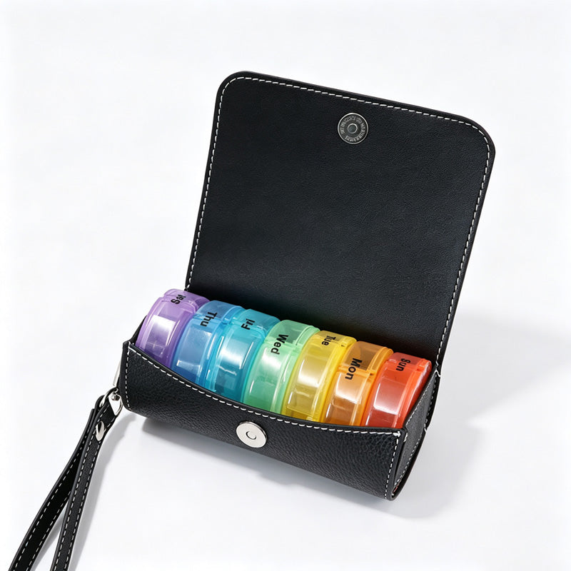 Weekly Pill Case Leather Travel Pouch