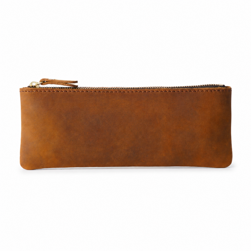 Flat Vintage Leather Pencil Pouch