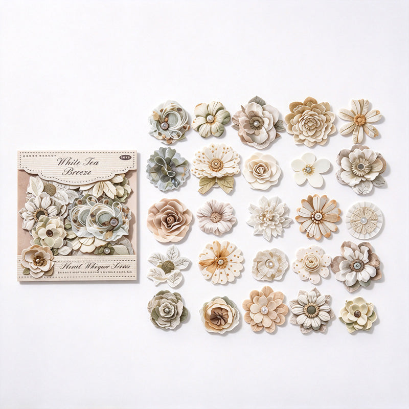 Vintage Flower Hard Card Stickers with Printed Fabric Texture