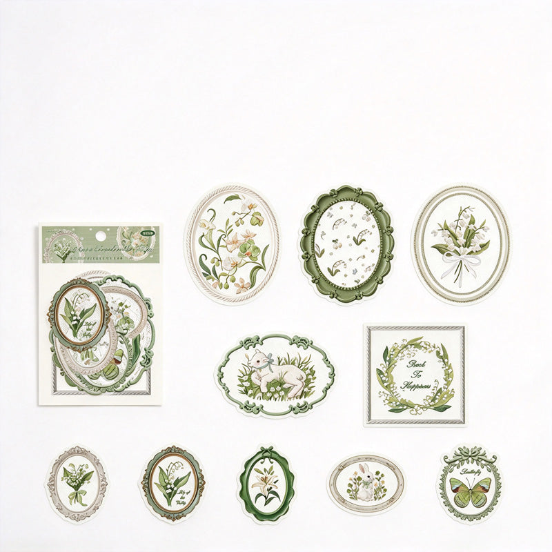 Vintage Lace Frame PET Stickers with Printed Embroidery Effect