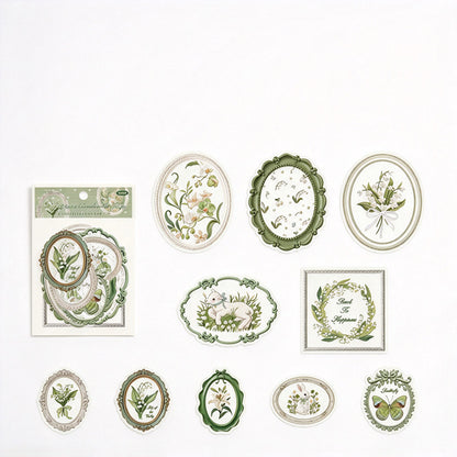 Vintage Lace Frame PET Stickers with Printed Embroidery Effect