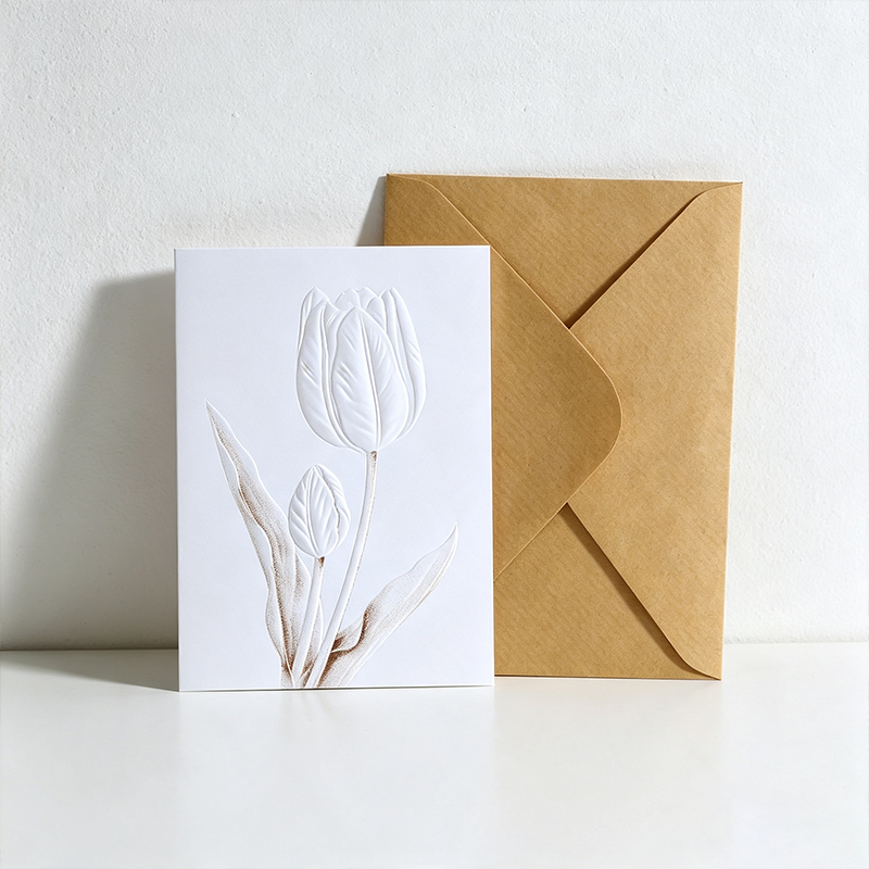 3D Embossed Floral Greeting Card with Kraft Envelope