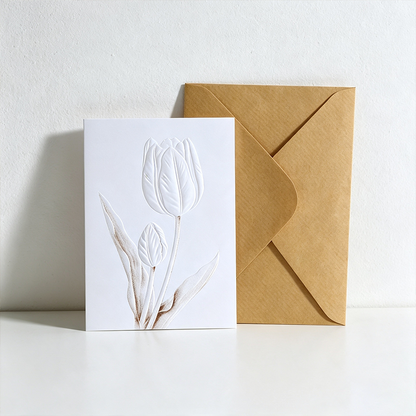 3D Embossed Floral Greeting Card with Kraft Envelope