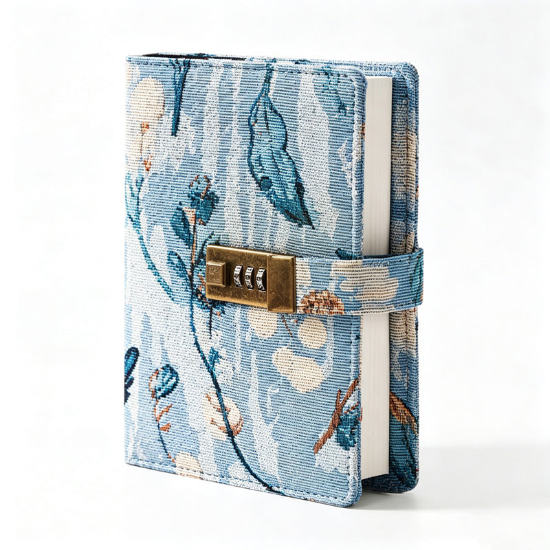B6 Fabric Password with Lock Vintage Floral Journal Notebook