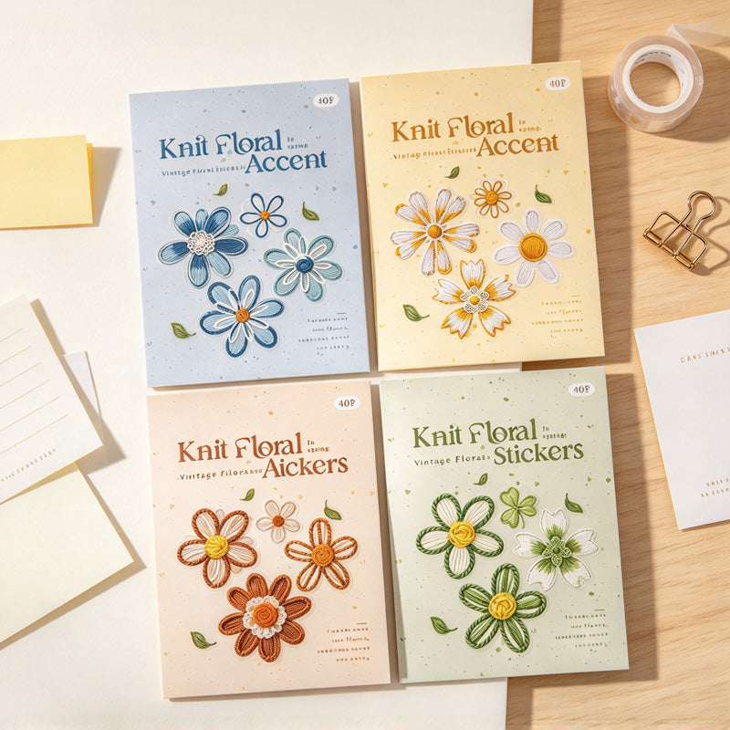 Knit Floral Accent PET Stickers - Printed Embroidery Effect