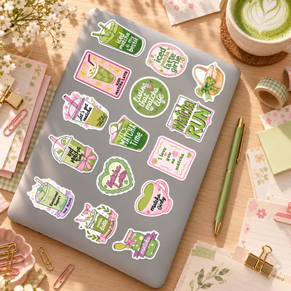Matcha Girly Die-Cut Stickers