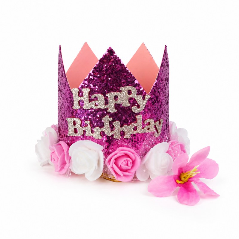 10 Glitter Floral Happy Birthday Crown Headband