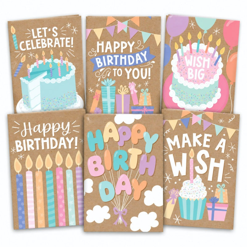 Cartoon Kraft Birthday Greeting Cards Set