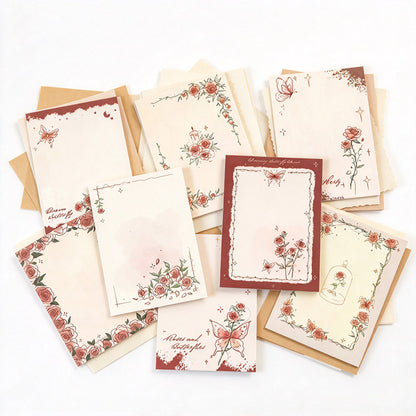Vintage Rose & Butterfly Memo Pad with Illustrated Borders