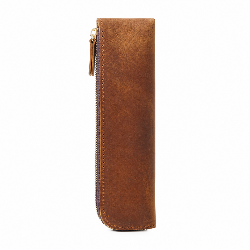 Long Genuine Leather Pen Sleeve Case