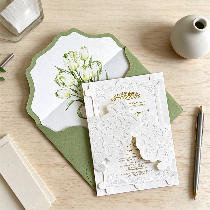 Blind-Embossed Floral Wedding Invitation Set
