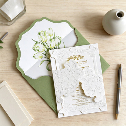 Blind-Embossed Floral Wedding Invitation Set