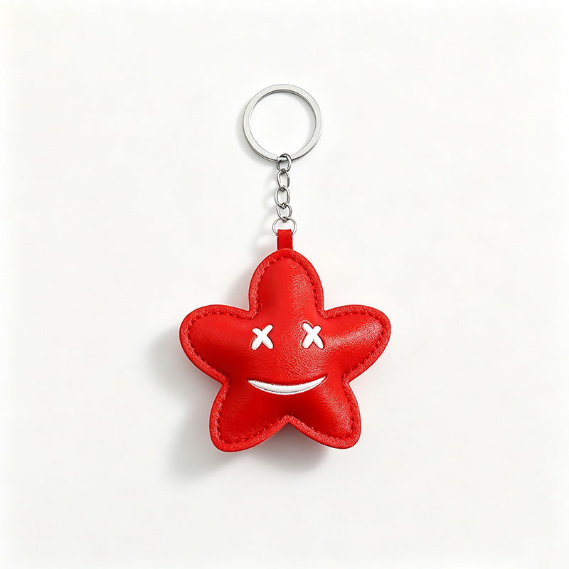 Star & Flower Character PU Leather Keychain