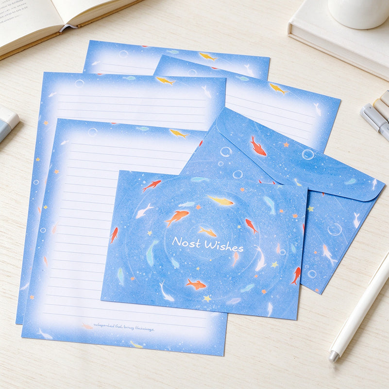 Dreamy Goldfish Letter & Envelope Set – 4 Envelopes + 4 Lined Letter Sheets
