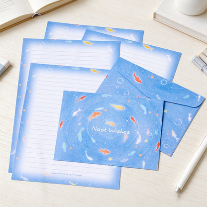 Dreamy Goldfish Letter & Envelope Set – 4 Envelopes + 4 Lined Letter Sheets
