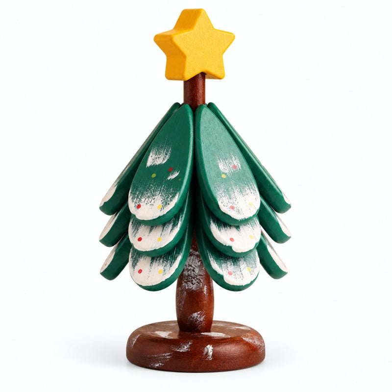 Round Painted Christmas Tree Wooden Hot Pad Set