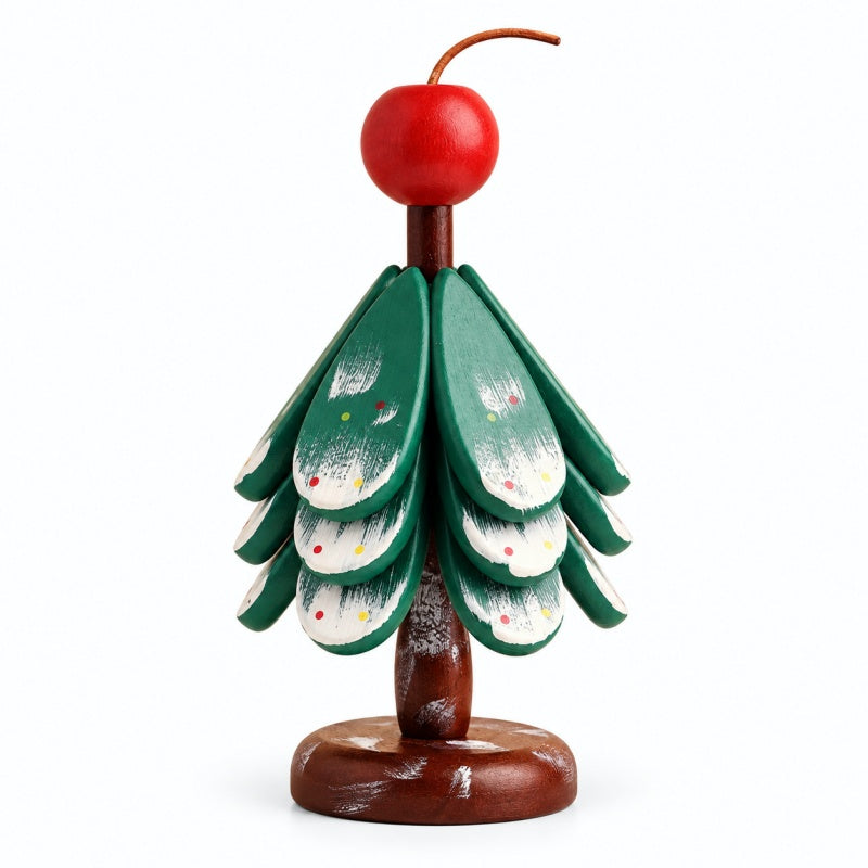 Round Painted Christmas Tree Wooden Hot Pad Set