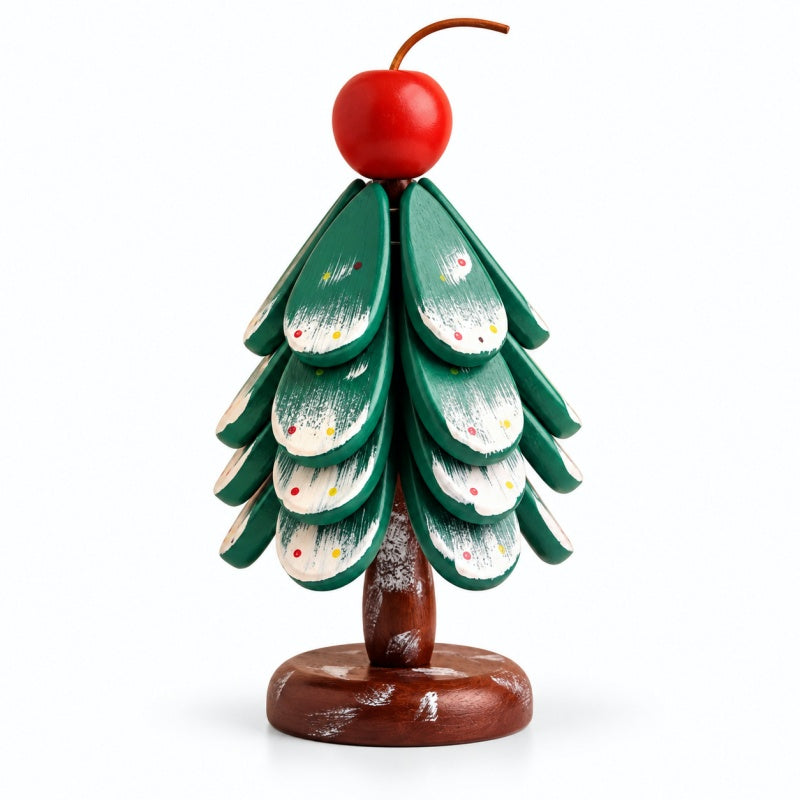 Round Painted Christmas Tree Wooden Hot Pad Set