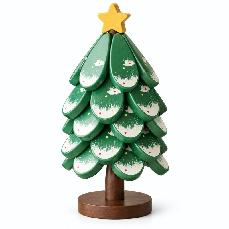 Round Painted Christmas Tree Wooden Hot Pad Set