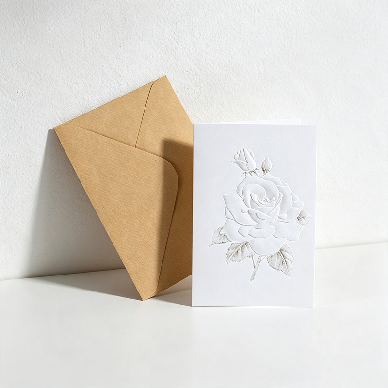 3D Embossed Floral Greeting Card with Kraft Envelope