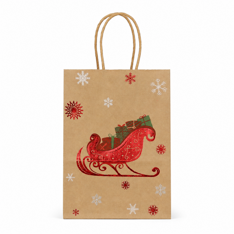 Christmas Hot Stamping Kraft Paper Handheld Gift Tote Bag