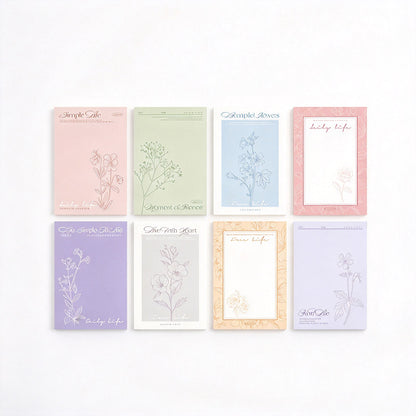 Herbarium Botanical Line Art Memo Pad Set – 8-Piece Assorted Set
