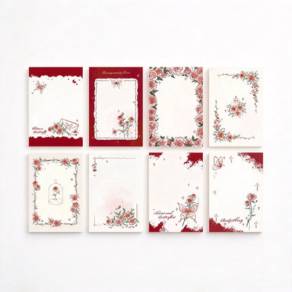 Vintage Rose & Butterfly Memo Pad with Illustrated Borders