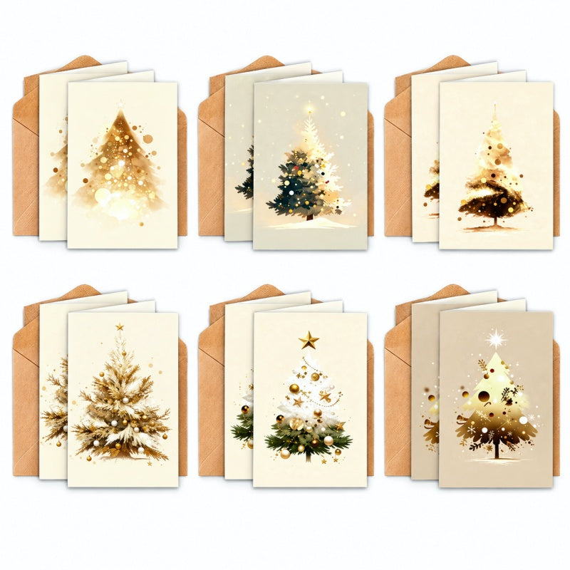 Christmas Tree Greeting Card Set with Kraft Envelopes