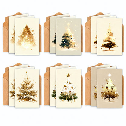 Christmas Tree Greeting Card Set with Kraft Envelopes