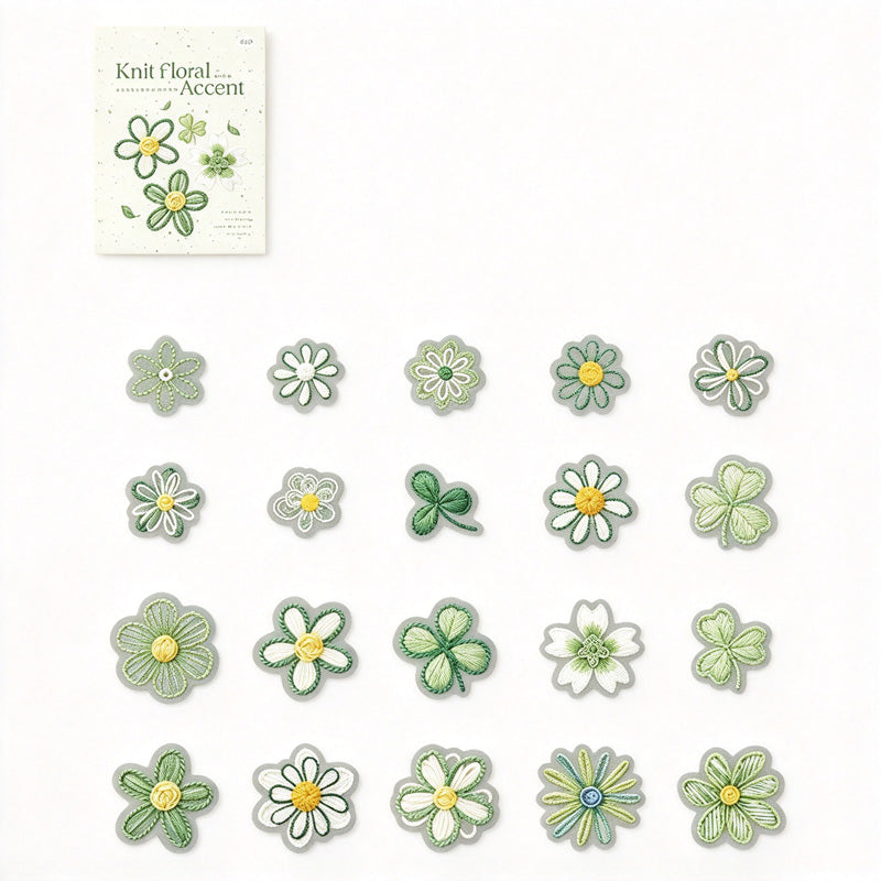 Knit Floral Accent PET Stickers - Printed Embroidery Effect